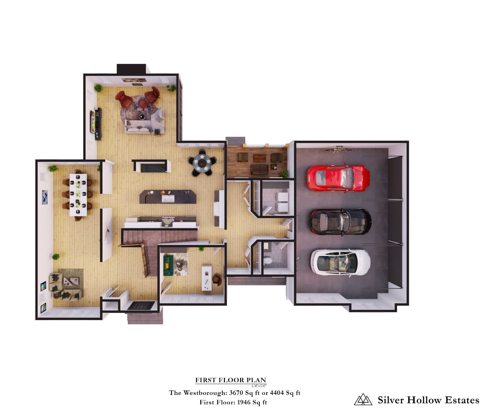 3D Floor Plan Render of a Single Family House Floor Level 1